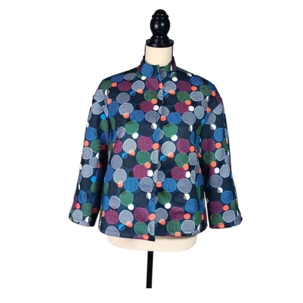 Anne Klein Cropped Multicolor Polka Dot Circle Print Blazer